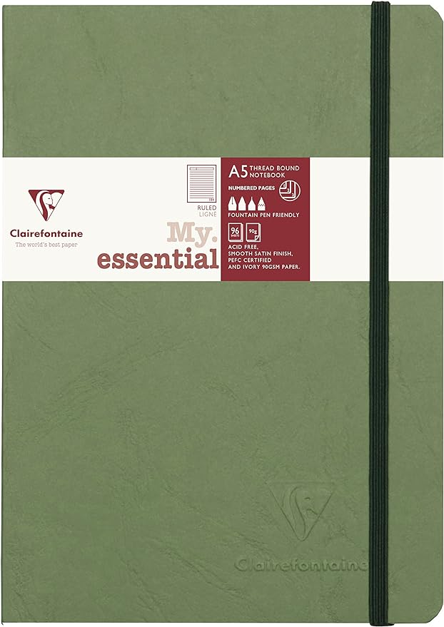 Clairefontaine MY ESSENTIALS Thread-bound Notebooks, A5, 90gsm, 192 pages-Green/Lined - Image 2