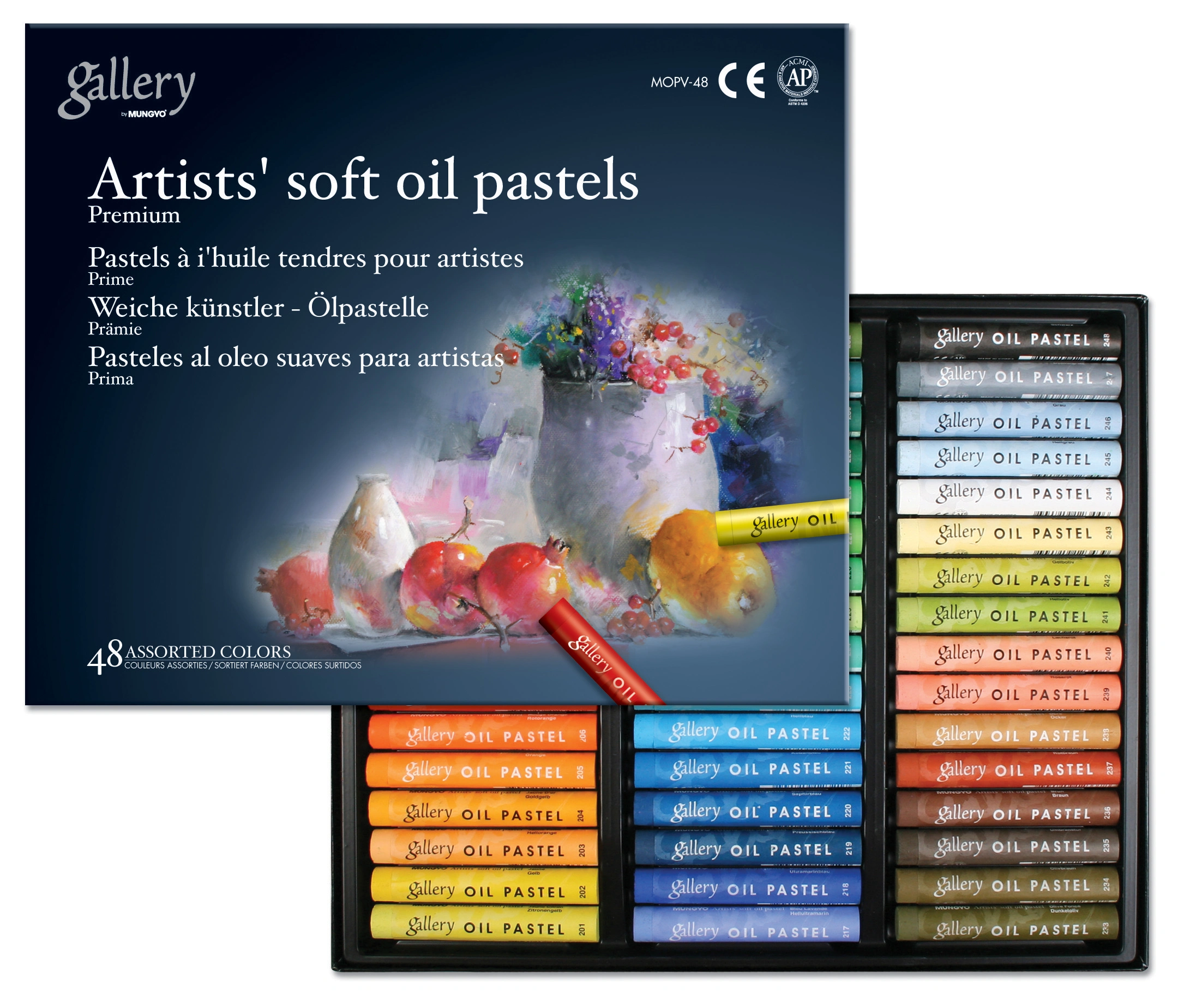 MUNGYO GALLERY SOFT OIL PASTELS, SET OF 48 ASSORTED COLORS