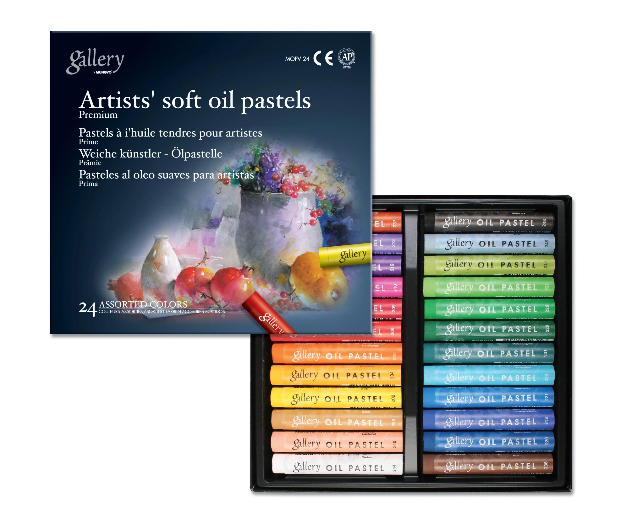 MUNGYO GALLERY SOFT OIL PASTELS, SET OF 24 ASSORTED COLORS