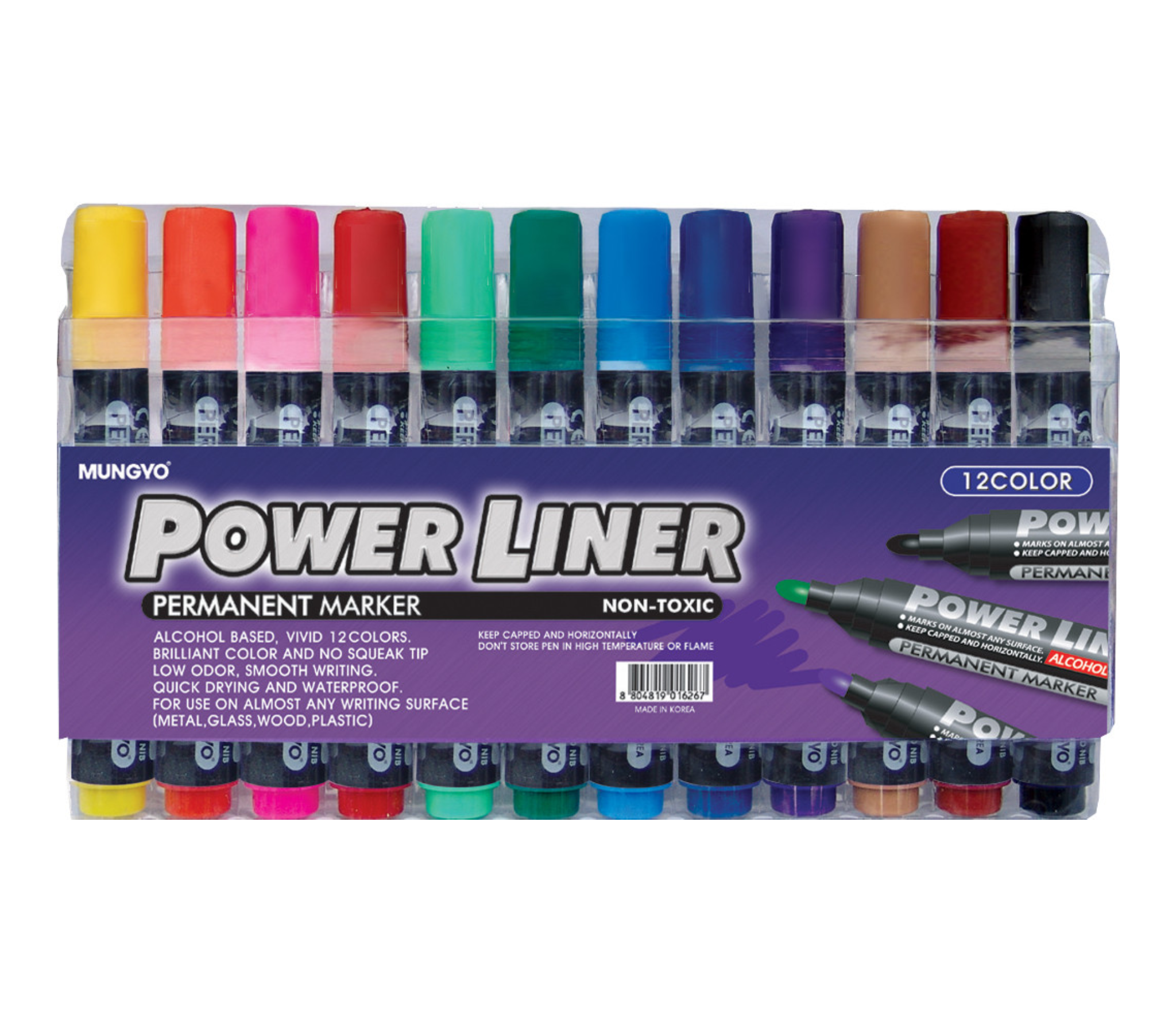 MUNGYO PERMANENT MARKERS, SET OF 12 ASSORTED COLORS