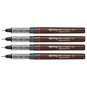 Rotring Tikky Graphic Pigment Liners Set – 0.2 mm & 0.5 mm | Black Ink | Pack of 4