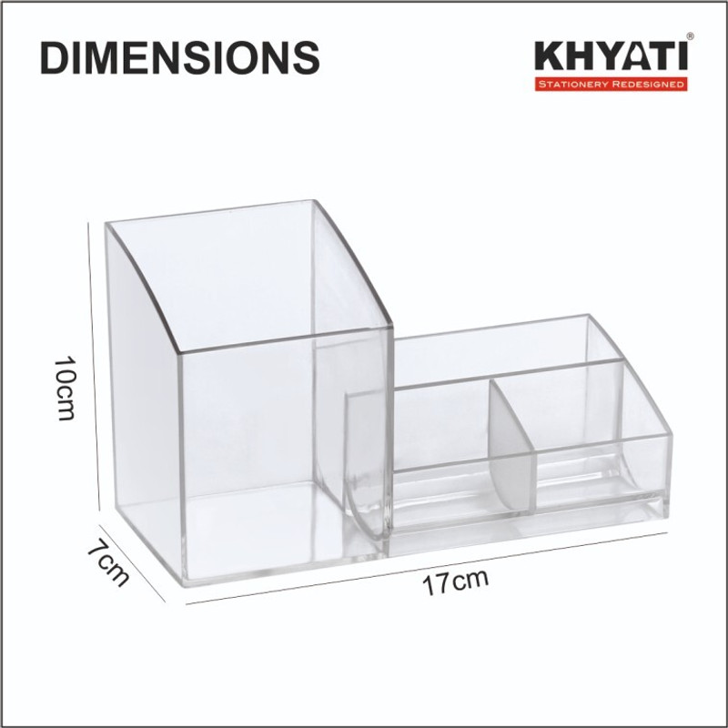 Khyati Elite Pen Stand | Transparent Desk Organizer with Multiple Compartments